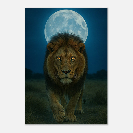 Wild Nights Löwen Poster – majestätischer Löwe unter Vollmond als hochwertige Wandkunst