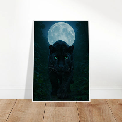 Wild Nights Panther Poster angelehnt an die Wand – modernes Kunstposter mit mystischem Panther im Mondlicht.
