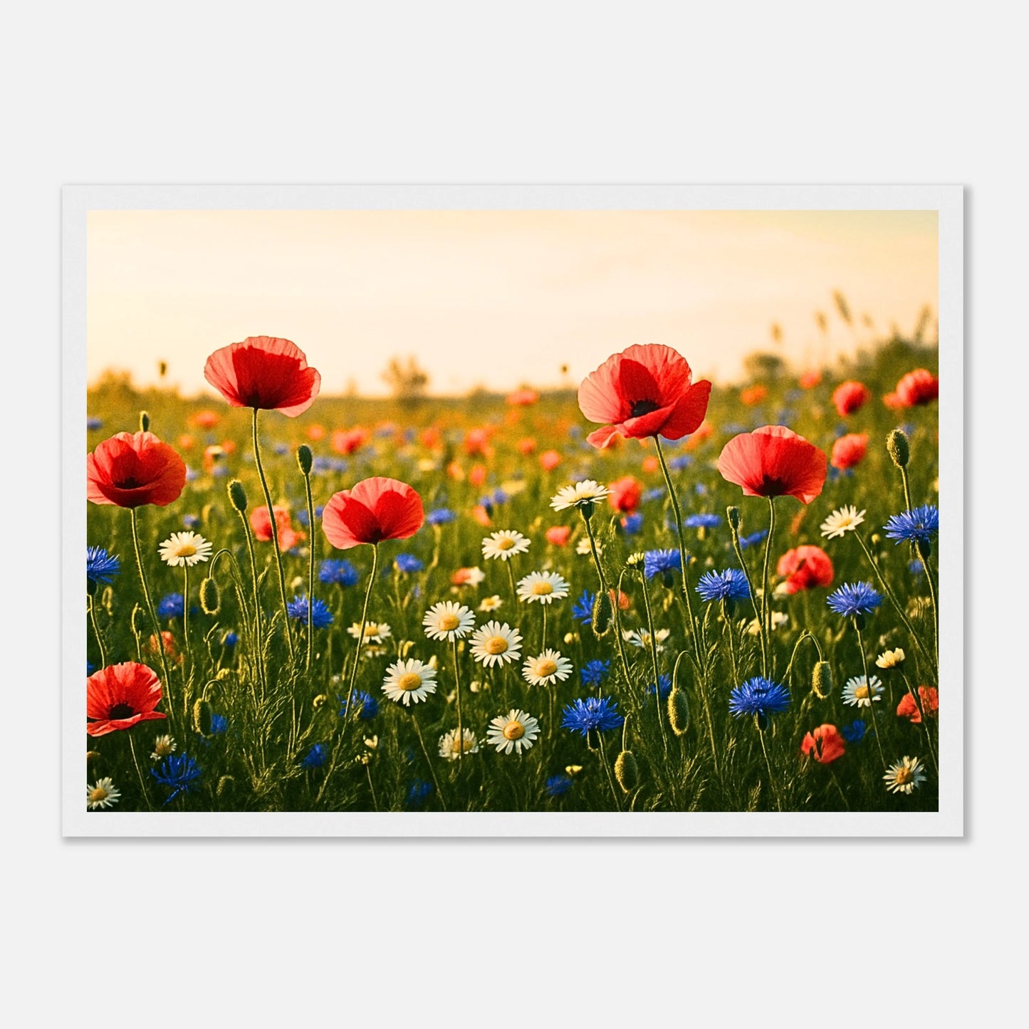 Wildflower Harmony Poster mit weißem Holzrahmen – modernes Blumenbild Wanddeko