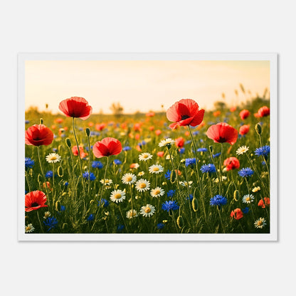 Wildflower Harmony Poster mit weißem Holzrahmen – modernes Blumenbild Wanddeko