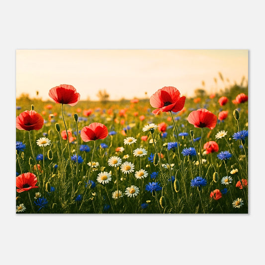 „Wildflower wall art with poppies, cornflowers and daisies – vibrant summer floral poster in gallery quality“


