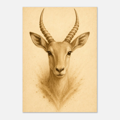 Wildlife antelope wall poster from Linear Wild, elegant nature art print with animal portrait.


