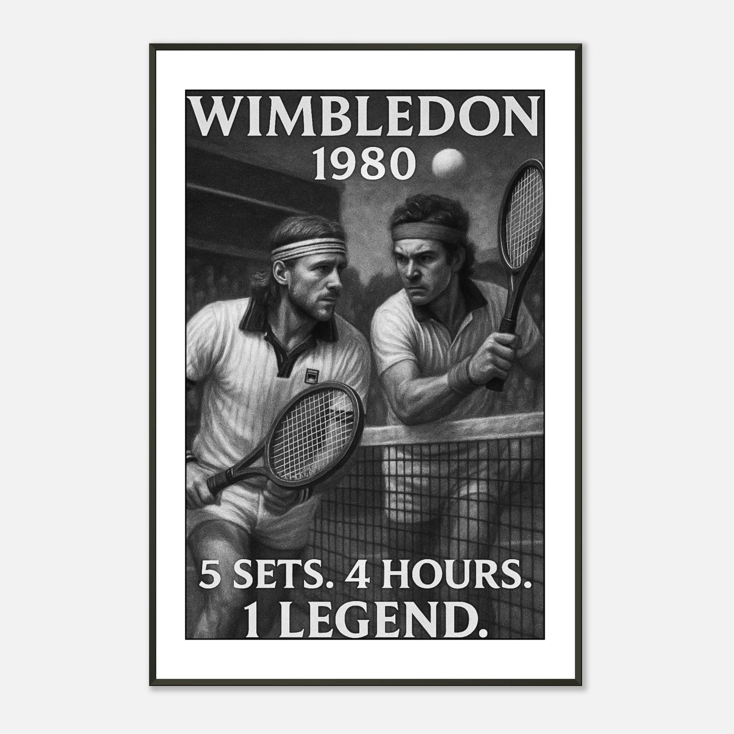 Vintage Tennis Poster „Wimbledon 1980 – The Battle That Defined Tennis“ mit dramatischem Finalmoment – Sportkunst für Sammler | DEFA Designs