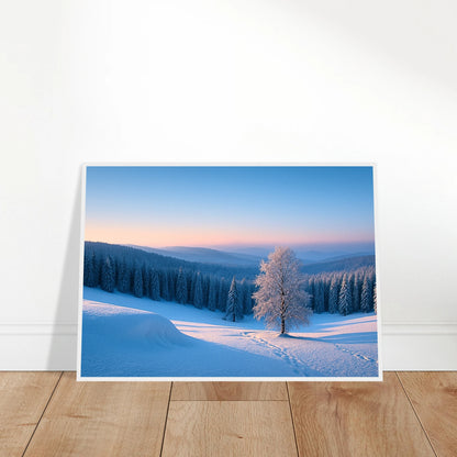 Winter Serenity Poster – beruhigendes Winterlandschaft Poster angelehnt an Wand, minimalistische Raumgestaltung