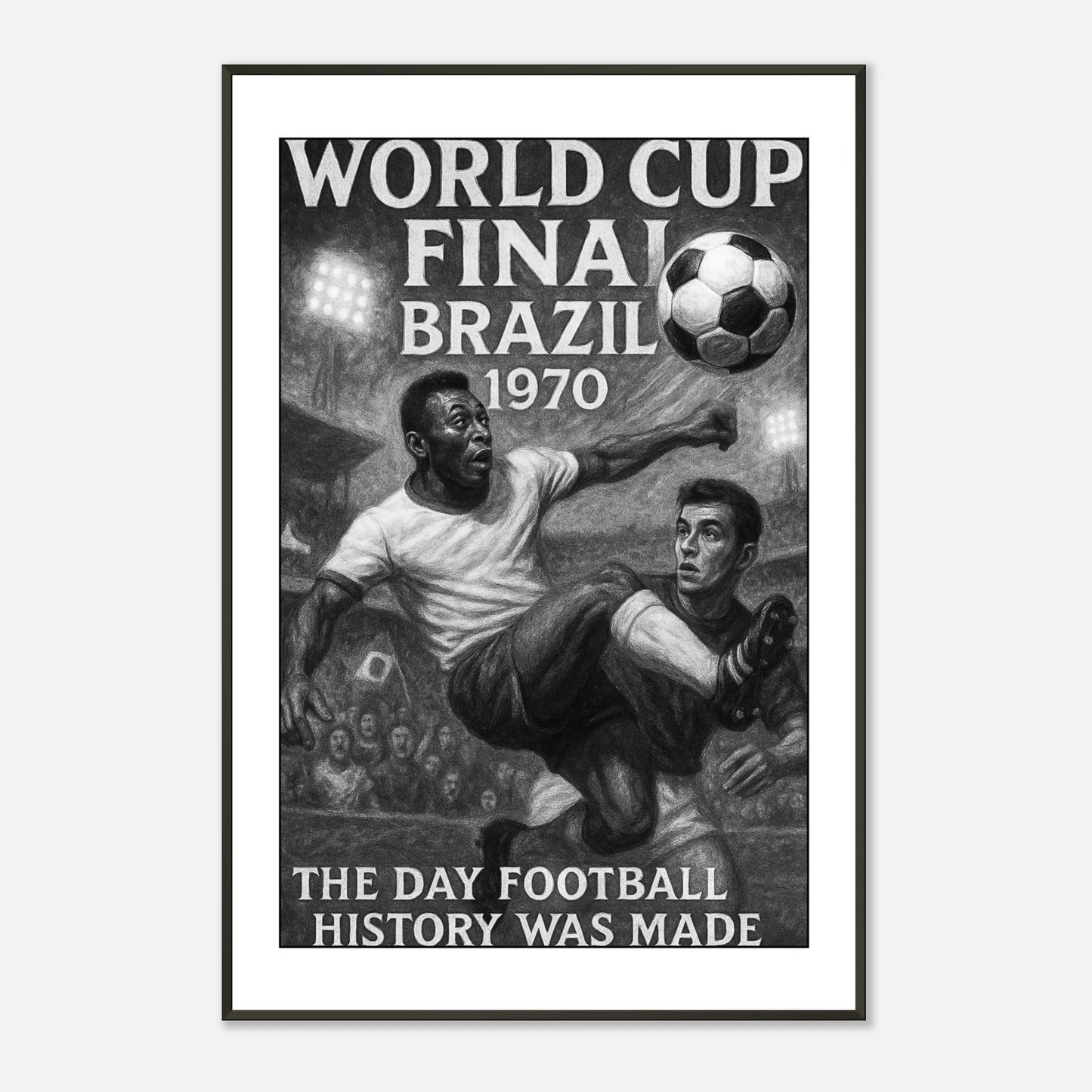 Kunstposter „The Day Football History Was Made“ | Vintage Fußballkunst im schwarzen Metallrahmen | DEFA Designs