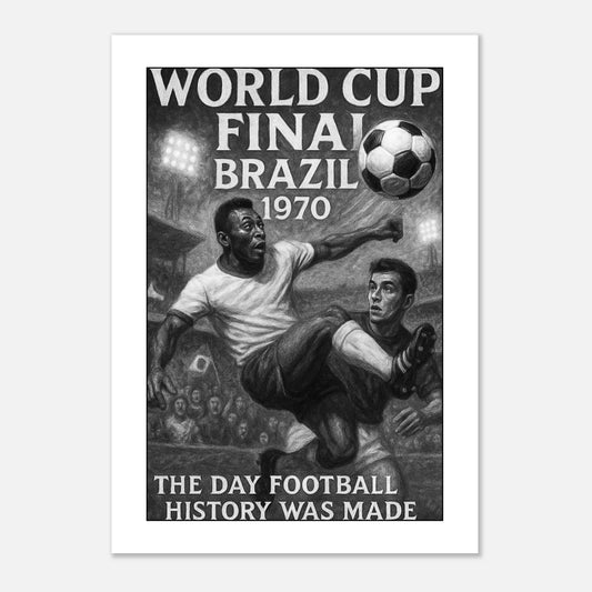 World Cup 1970 Vintage Football Poster – ikonisches WM-Finale Brasilien vs Italien, hochwertige Wandkunst für Fußballfans