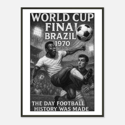 World Cup 1970 Poster im schwarzen Metallrahmen | Vintage Fußballkunst mit legendärer WM-Szene | DEFA Designs