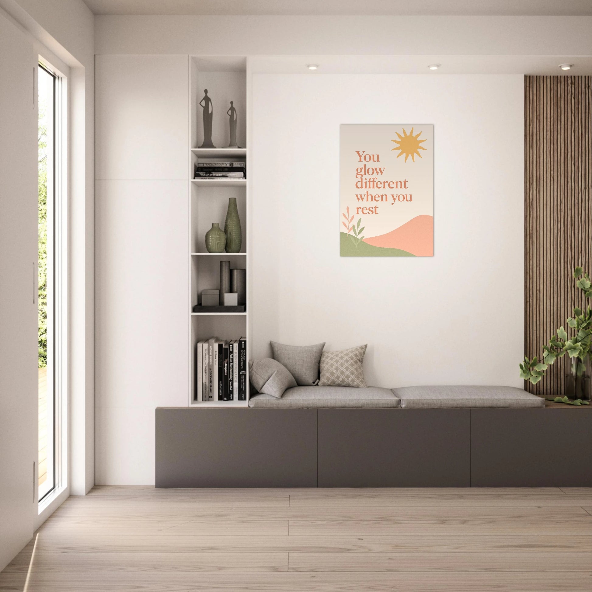 You Glow Different wall art – motivational pastel poster in bright modern living room interior