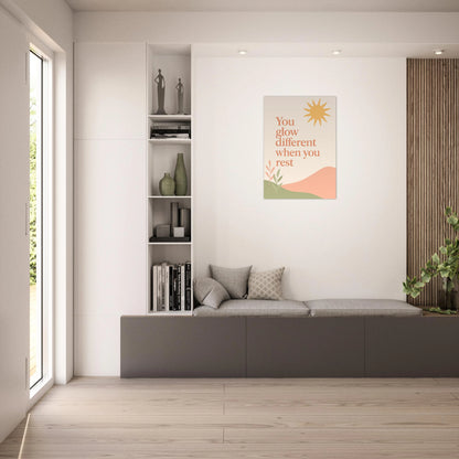 You Glow Different wall art – motivational pastel poster in bright modern living room interior