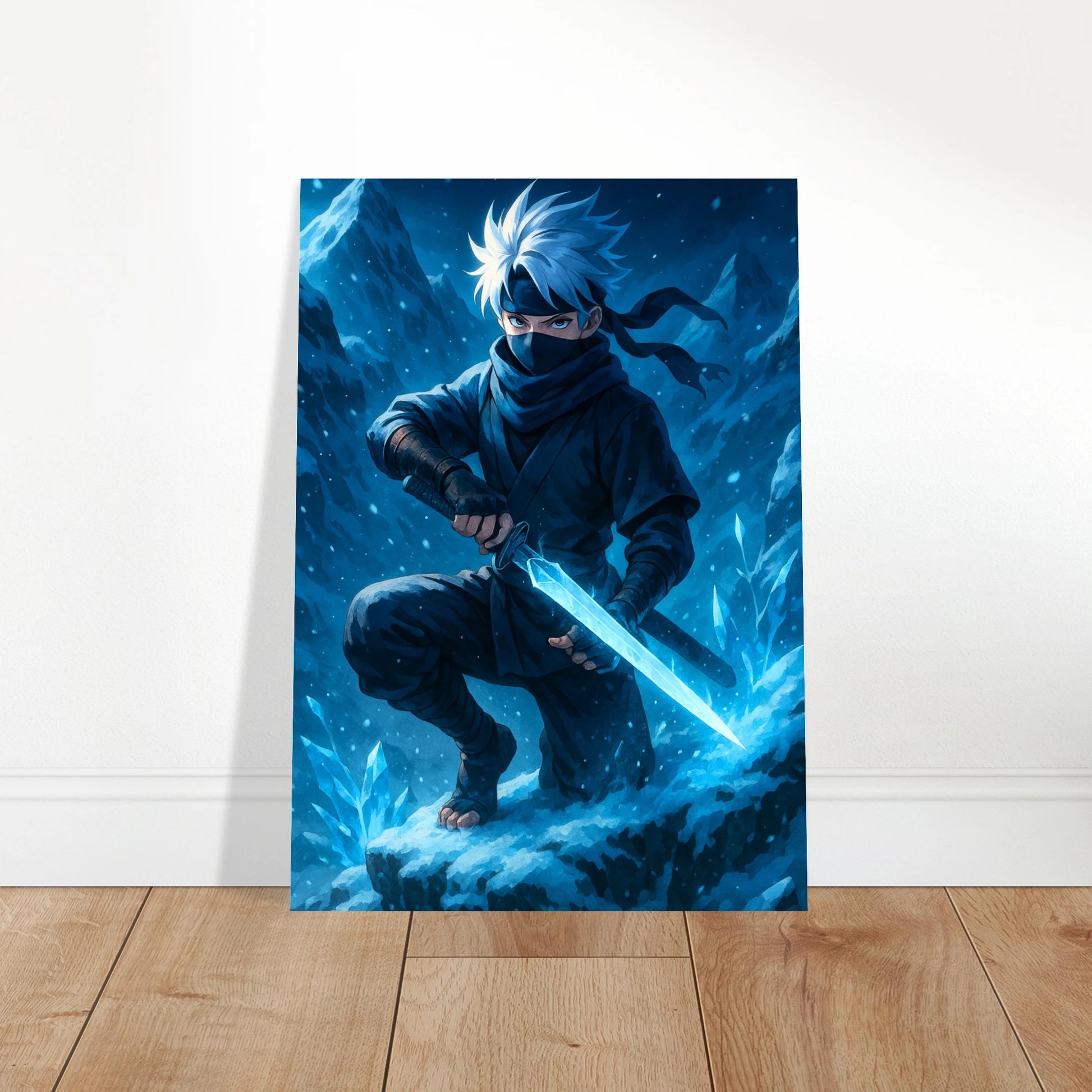 Yukito Anime Poster – Blade of the Frozen Peak Wandbild für Schlafzimmer, edle japanisch inspirierte Raumdeko in Blau