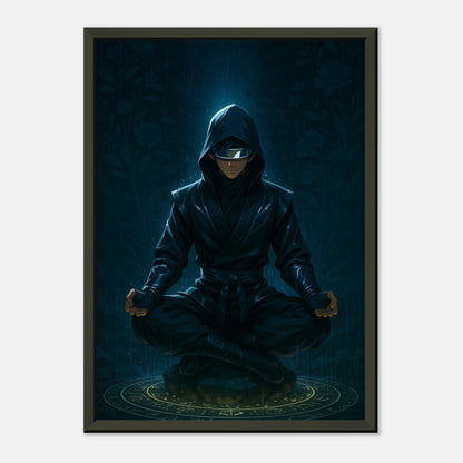 Nahansicht Zenrai Kunstdruck – futurischer Anime Samurai im schwarzen Rahmen – Wandbild für Wohnzimmer oder Gaming Zimmer