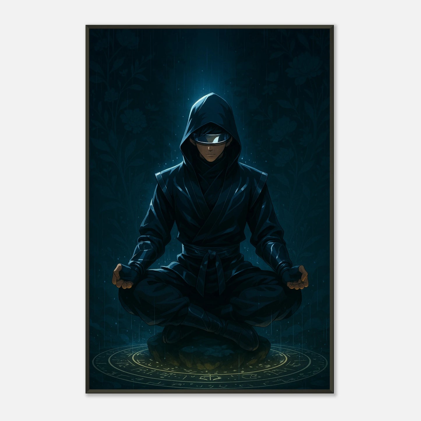 Zenrai Anime Poster mit futurischem Look – Wandbild im schwarzen Metallrahmen leicht gedreht